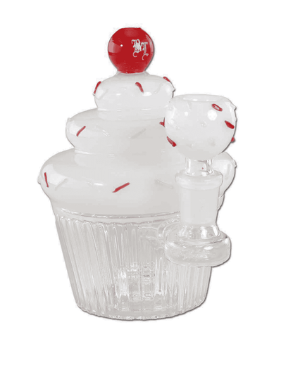 Frontansicht der Black Leaf Glasbong CUPCAKE aus Borosilikatglas mit Black Leaf Logo