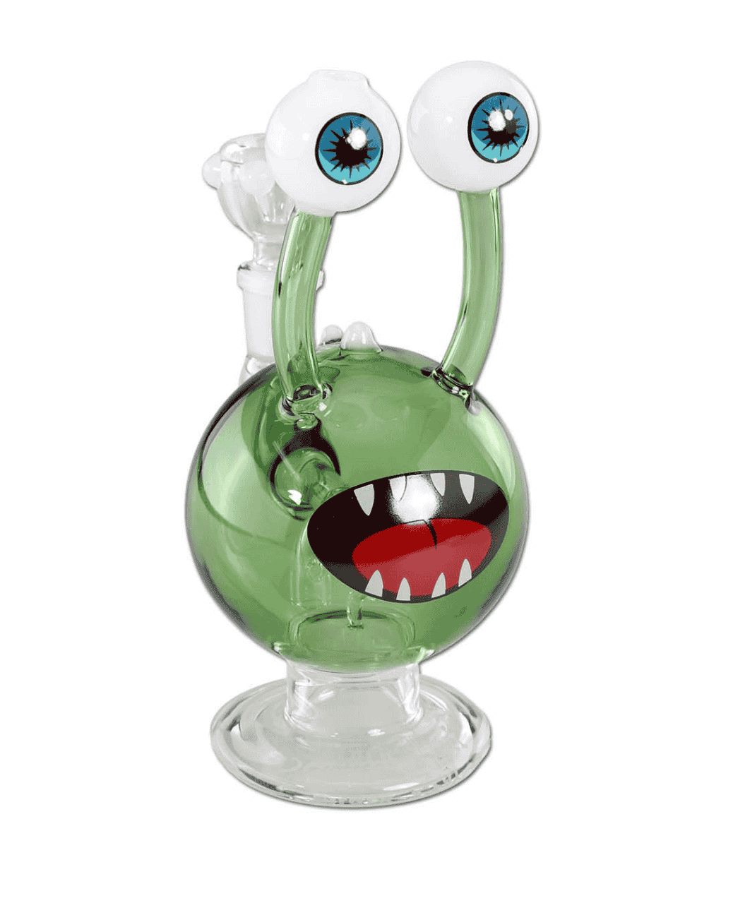 Seitenansicht der Black Leaf Glasbong GLOBGOBLIN MONSTER aus Borosilikatglas mit Black Leaf Logo