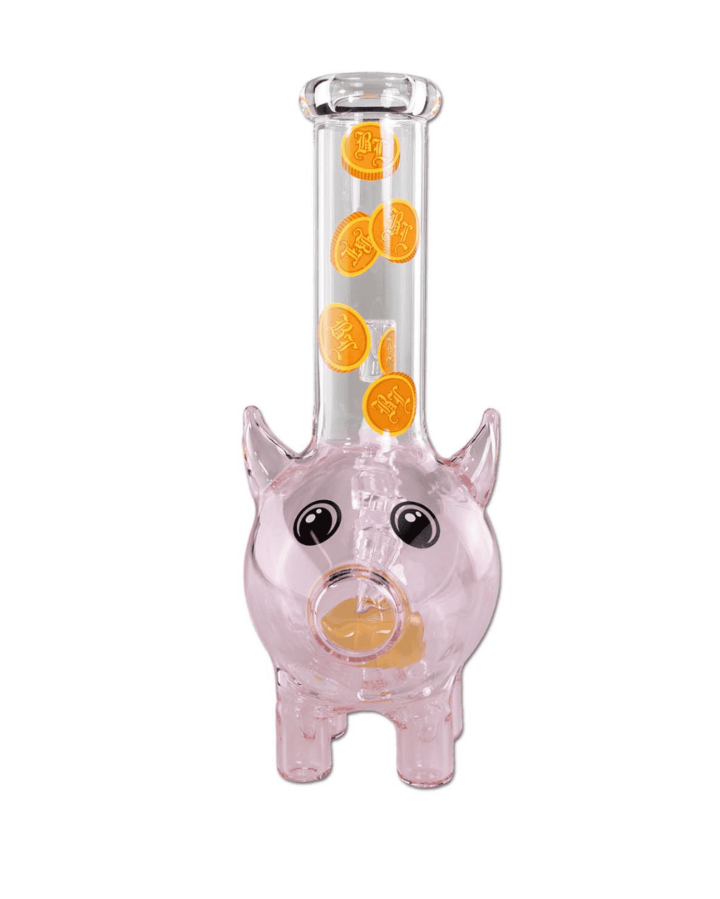 Seitenansicht der Black Leaf Glasbong PIGGY BANK, 225mm hoch und 38mm im Durchmesser