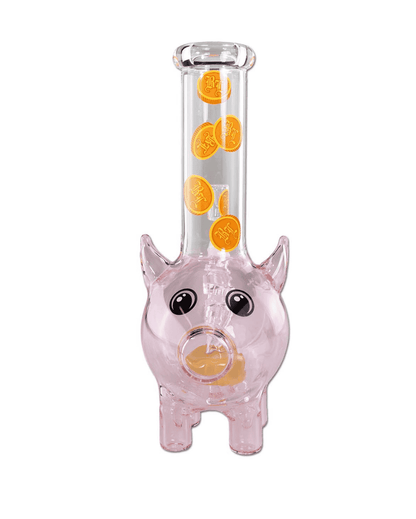 Seitenansicht der Black Leaf Glasbong PIGGY BANK, 225mm hoch und 38mm im Durchmesser