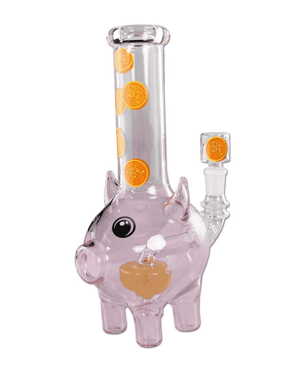 Vorderansicht der Black Leaf Glasbong PIGGY BANK aus Borosilikatglas mit Black Leaf Logo