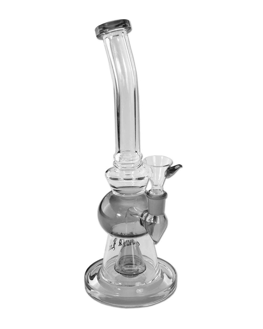 Gesamtansicht der Black Leaf Glasbong mit Perkolator in Grau aus Borosilikatglas, Höhe 290mm