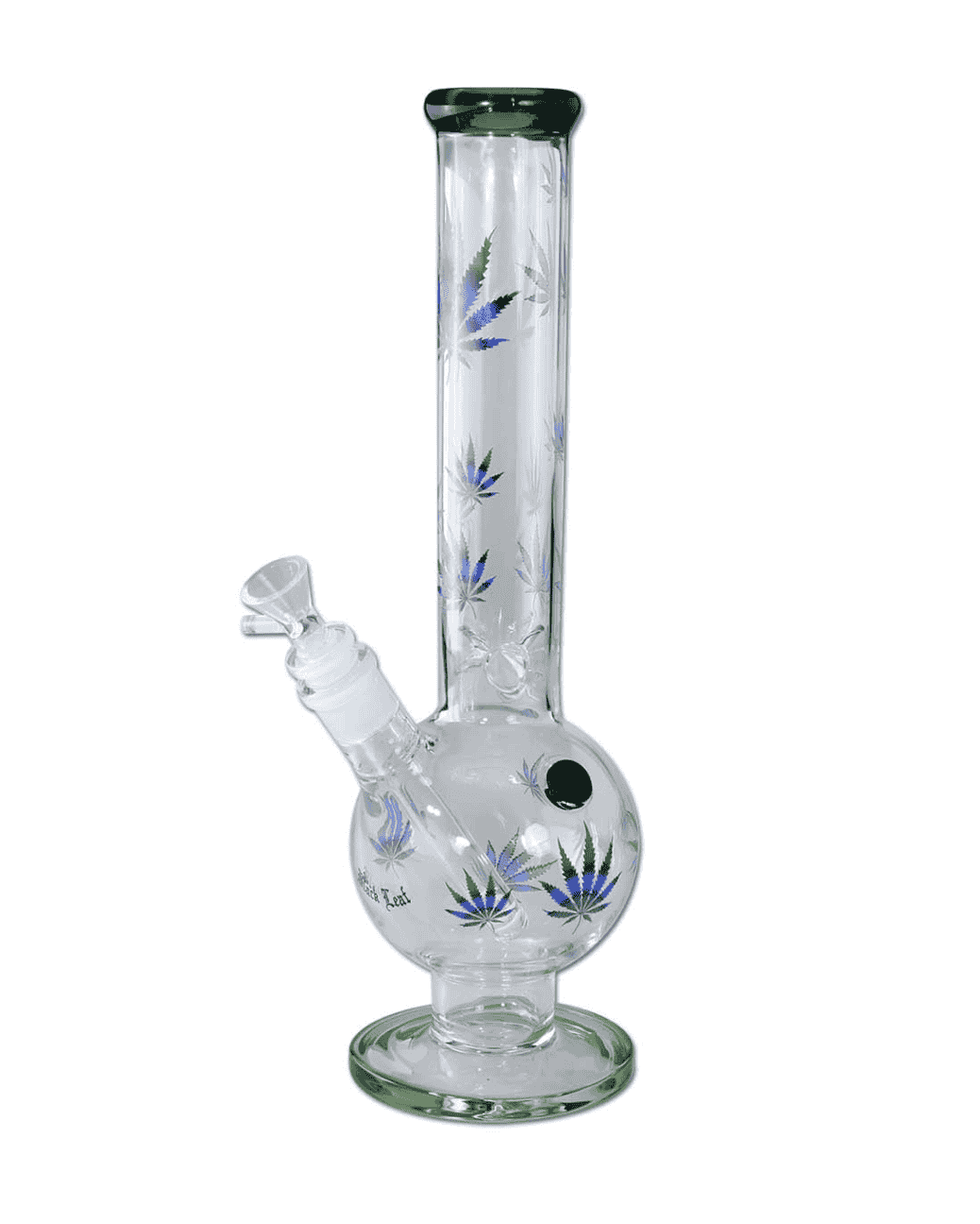 Detaillierte Ansicht des Schlitzdiffusorchillums der Black Leaf Icebong GREEN LEAVES mit einer Länge von 130mm.