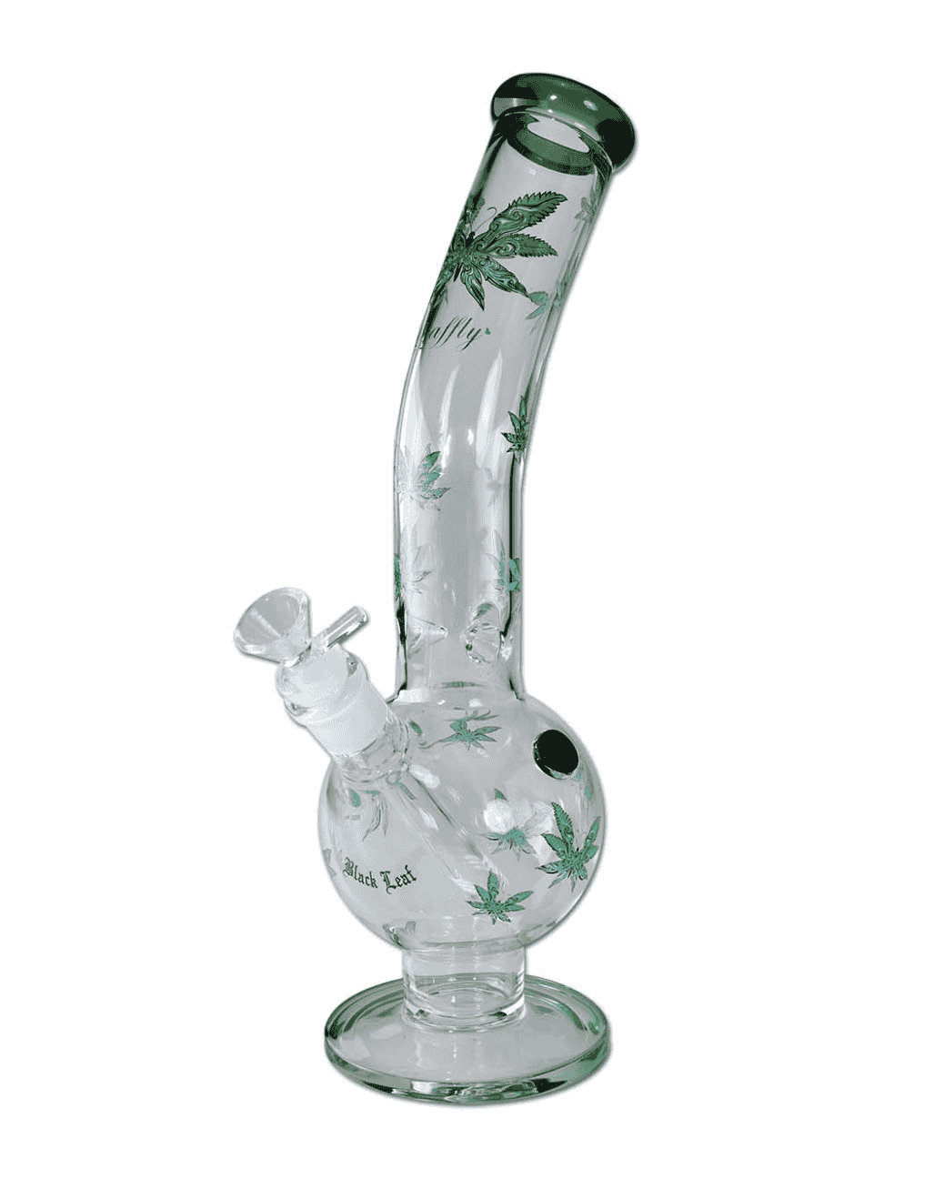 Nahaufnahme des Eiskühlers der Black Leaf Icebong gebogen GREEN LEAVES für kühleren Rauch