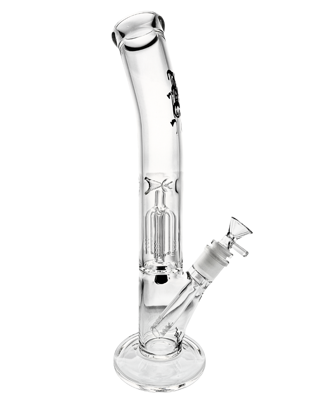 Detailansicht des 4-Arm Perkolators in der Black Leaf Icebong, klar, mit präzisen Schliffen und hoher Verarbeitungsqualität