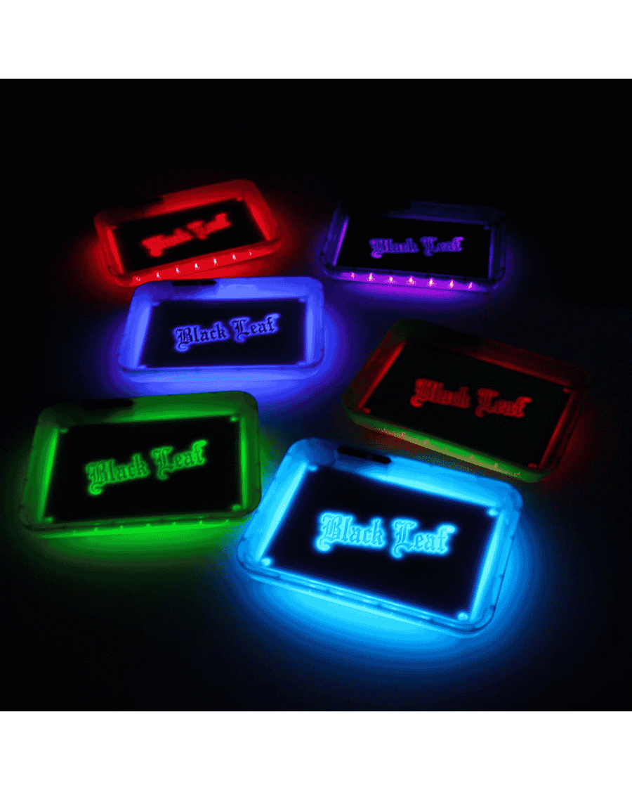 Black Leaf LED Roll- und Mixtablett – Farbwechselnde Kunststoff-Unterlage mit USB-Aufladung