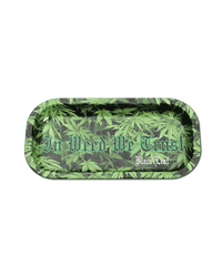 Black Leaf Mischtablett – Stylische Drehunterlage aus Metall | "In Weed We Trust Camo"