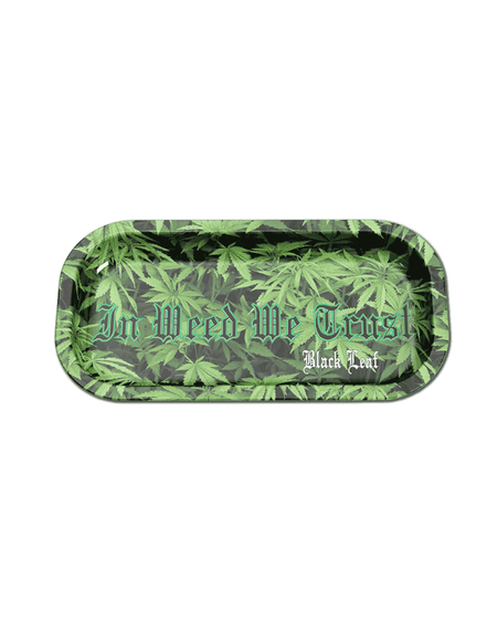 Black Leaf Mischtablett – Stylische Drehunterlage aus Metall | "In Weed We Trust Camo"