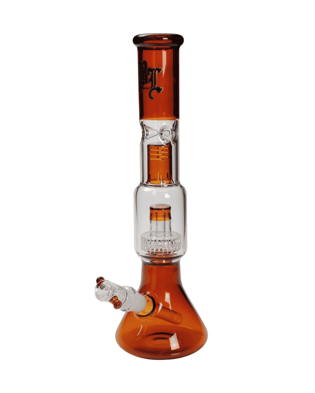 Dreistufige Bong mit Schlitz-, Kuppel- & Trommelperkolator in warmem Bernstein