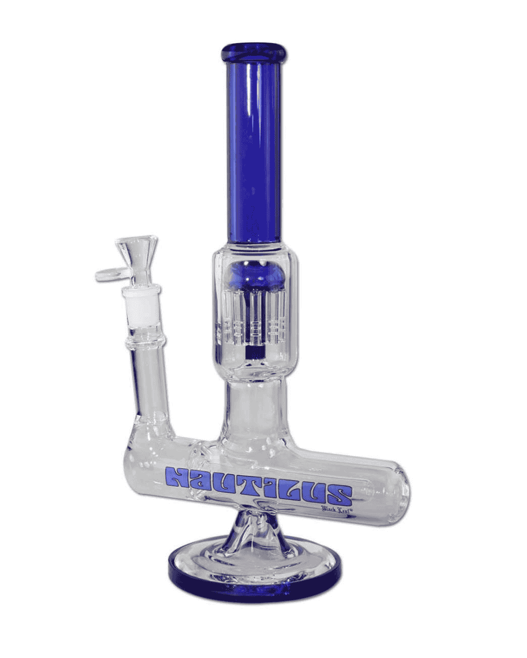 Gesamtansicht der Black Leaf Nautilus 22 Bong aus blauem Borosilikatglas mit Schlitzdiffusor