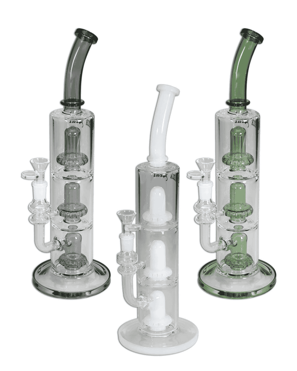 Gesamtansicht der Black Leaf Perkolatorbong aus weißem Borosilikatglas mit 3x Ufoperkolator