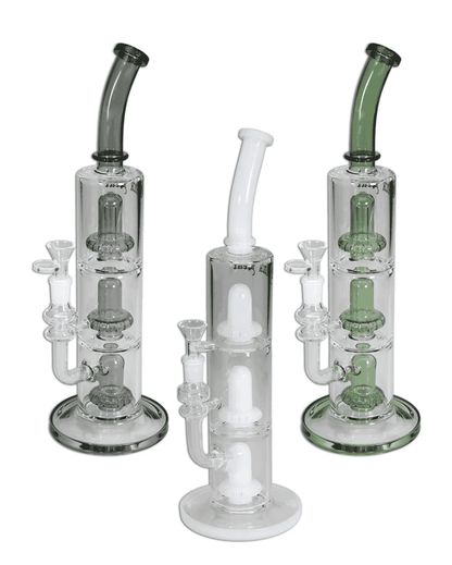 Gesamtansicht der Black Leaf Perkolatorbong aus weißem Borosilikatglas mit 3x Ufoperkolator