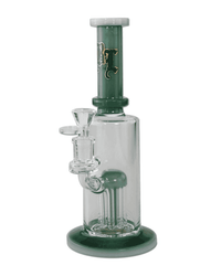 Seitenansicht der Black Leaf Perkolatorbong in grün, aus Borosilikatglas, Höhe 260mm