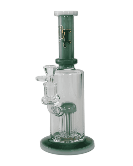 Seitenansicht der Black Leaf Perkolatorbong in grün, aus Borosilikatglas, Höhe 260mm