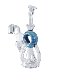 Gesamtansicht der Black Leaf Recyclebong für Öl aus blauem Borosilikatglas mit Black Leaf Logo