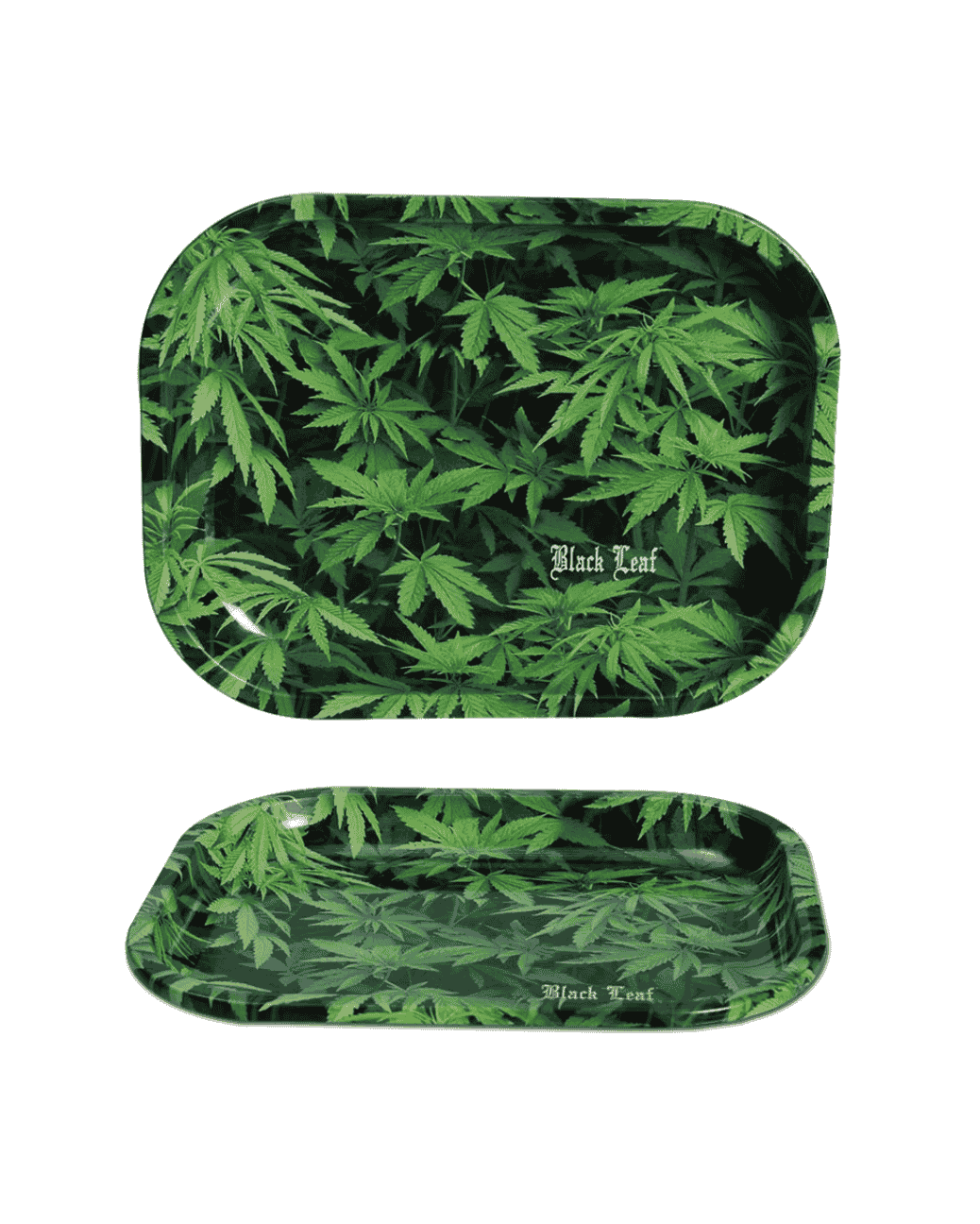 Black Leaf Rolling Tray Hemp – Dekorative Drehunterlage aus Metall