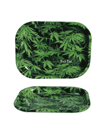 Black Leaf Rolling Tray Hemp – Dekorative Drehunterlage aus Metall