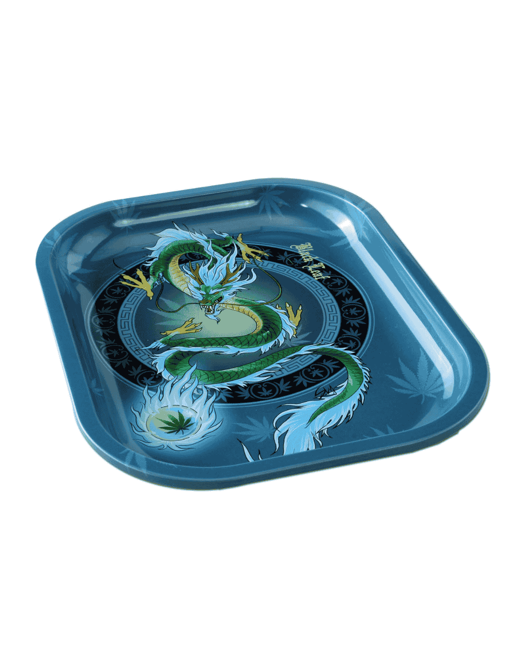 Black Leaf Rolling Tray – QINGLONG Drachenmotiv | Exklusives Design aus Metall