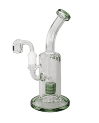 Seitenansicht der Black Leaf Ölbong/Dab Rig mit Trommelperkolator aus grünem Borosilikatglas.
