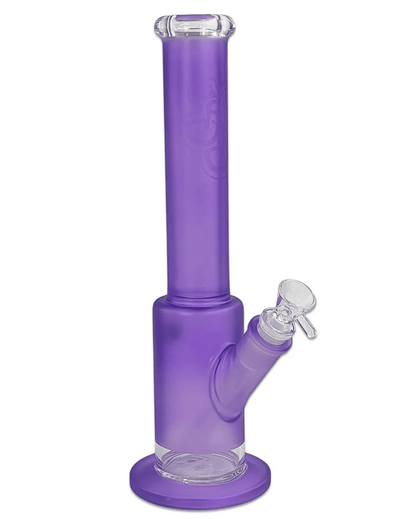 Seitenansicht der Bong Bright Purple aus Borosilikatglas mit mattem lila Finish und Wheelpercolator