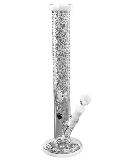 Bong Crafty aus hochwertigem Borosilikatglas mit gesandstrahltem Muster und weißen Akzenten