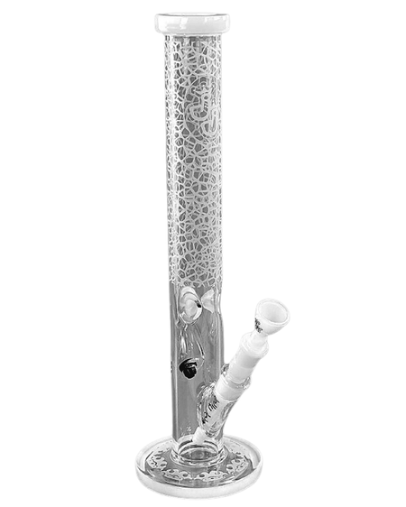 Bong Crafty aus hochwertigem Borosilikatglas mit gesandstrahltem Muster und weißen Akzenten