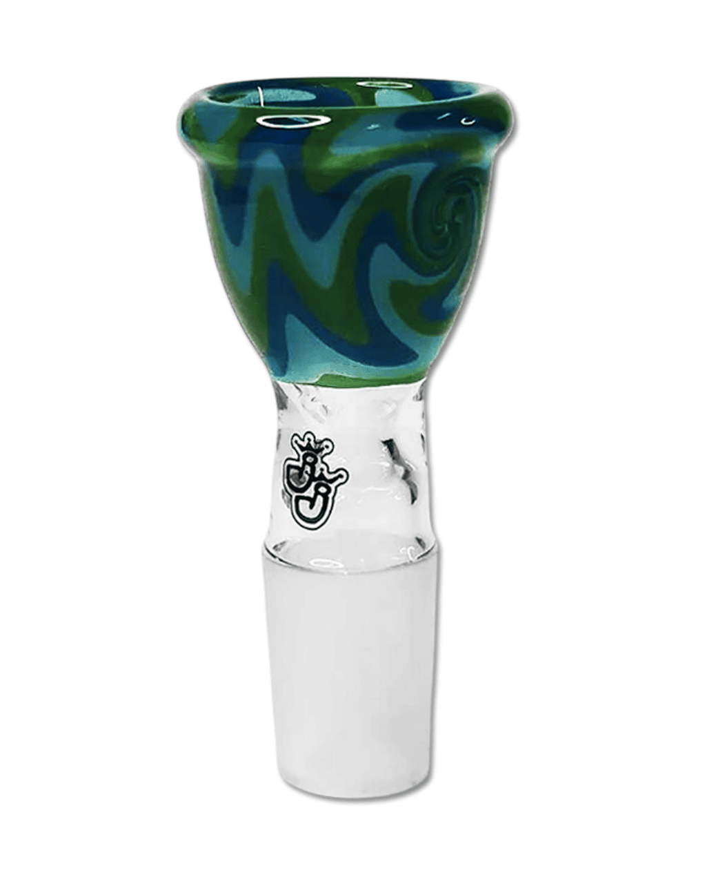 Vorderansicht des Bong Kopfs Swirl Green mit markantem Grün-Design und 18,8 mm Schliff