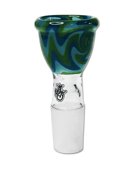 Vorderansicht des Bong Kopfs Swirl Green mit markantem Grün-Design und 18,8 mm Schliff
