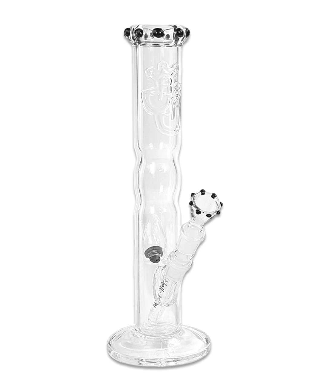 Bong Onyx aus 5 mm Borosilikatglas mit 35 cm Höhe, zeigt das elegante Design und die hochwertige Verarbeitung.