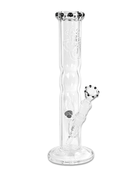 Bong Onyx aus 5 mm Borosilikatglas mit 35 cm Höhe, zeigt das elegante Design und die hochwertige Verarbeitung.