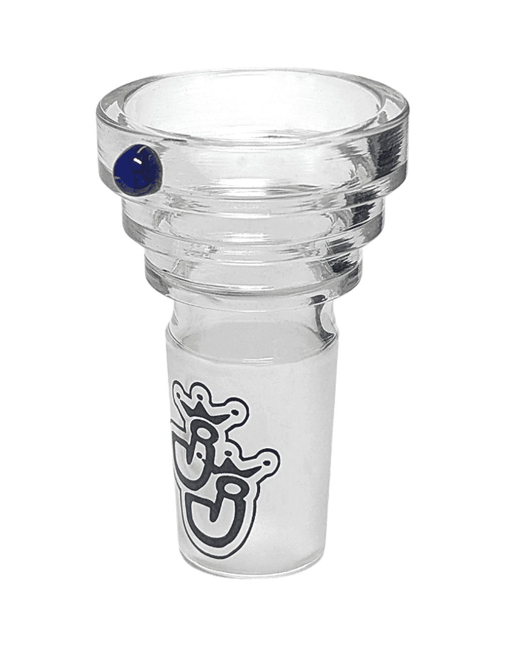 Frontansicht des Bong Stufenkopfs 18,8 mm mit großem Turbodurchlass aus Borosilikatglas