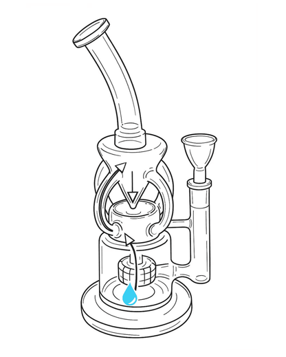 Detailansicht der vier Arme der Bong Watercycler, die den Rauch in die Hauptkammer zurückführen