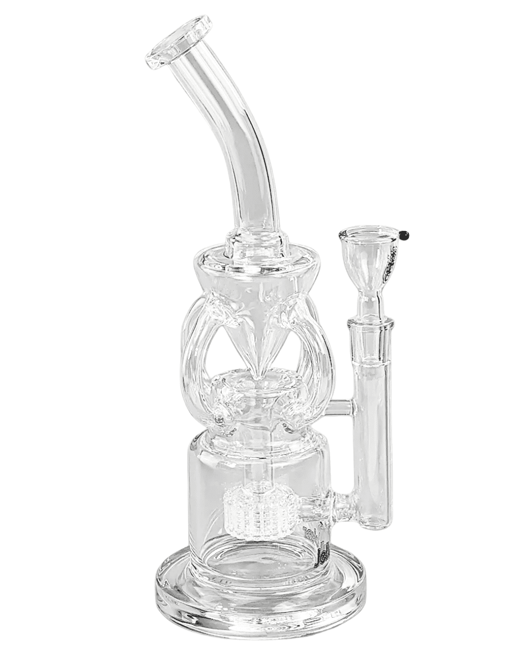 Nahaufnahme des Trichters der Bong Watercycler, die das klare Strömungsverhalten zeigt