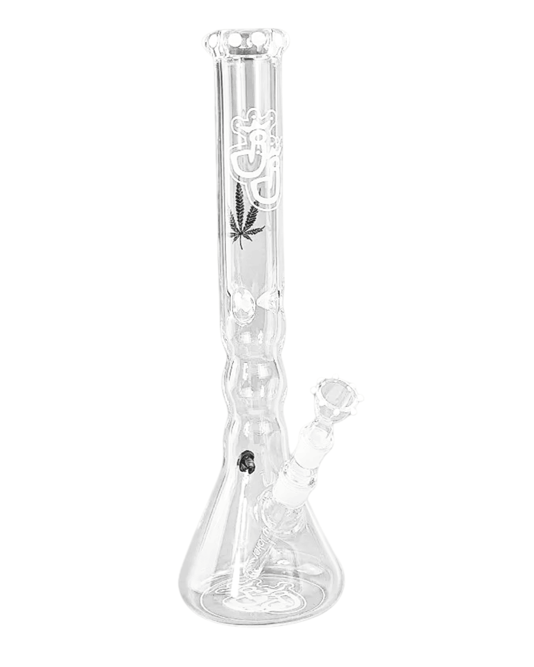 Elegante Bong White Tulip aus Borosilikatglas in der Frontansicht mit weißen Eiskerben und 45 cm Höhe