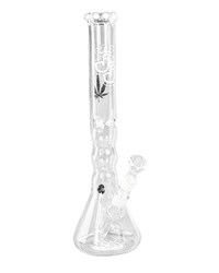 Elegante Bong White Tulip aus Borosilikatglas in der Frontansicht mit weißen Eiskerben und 45 cm Höhe