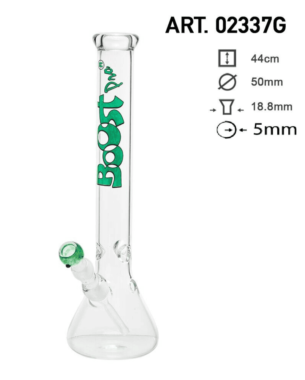 Nahaufnahme der Eiseinkerbungen der Boost Beaker Glasbong zur Kühlung des Rauchs.