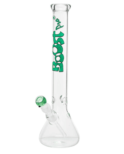 Gesamtansicht der Boost Beaker Glasbong mit 44 cm Höhe und 50 mm Durchmesser.