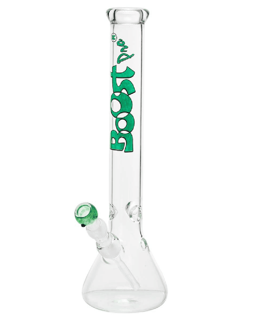 Gesamtansicht der Boost Beaker Glasbong mit 44 cm Höhe und 50 mm Durchmesser.