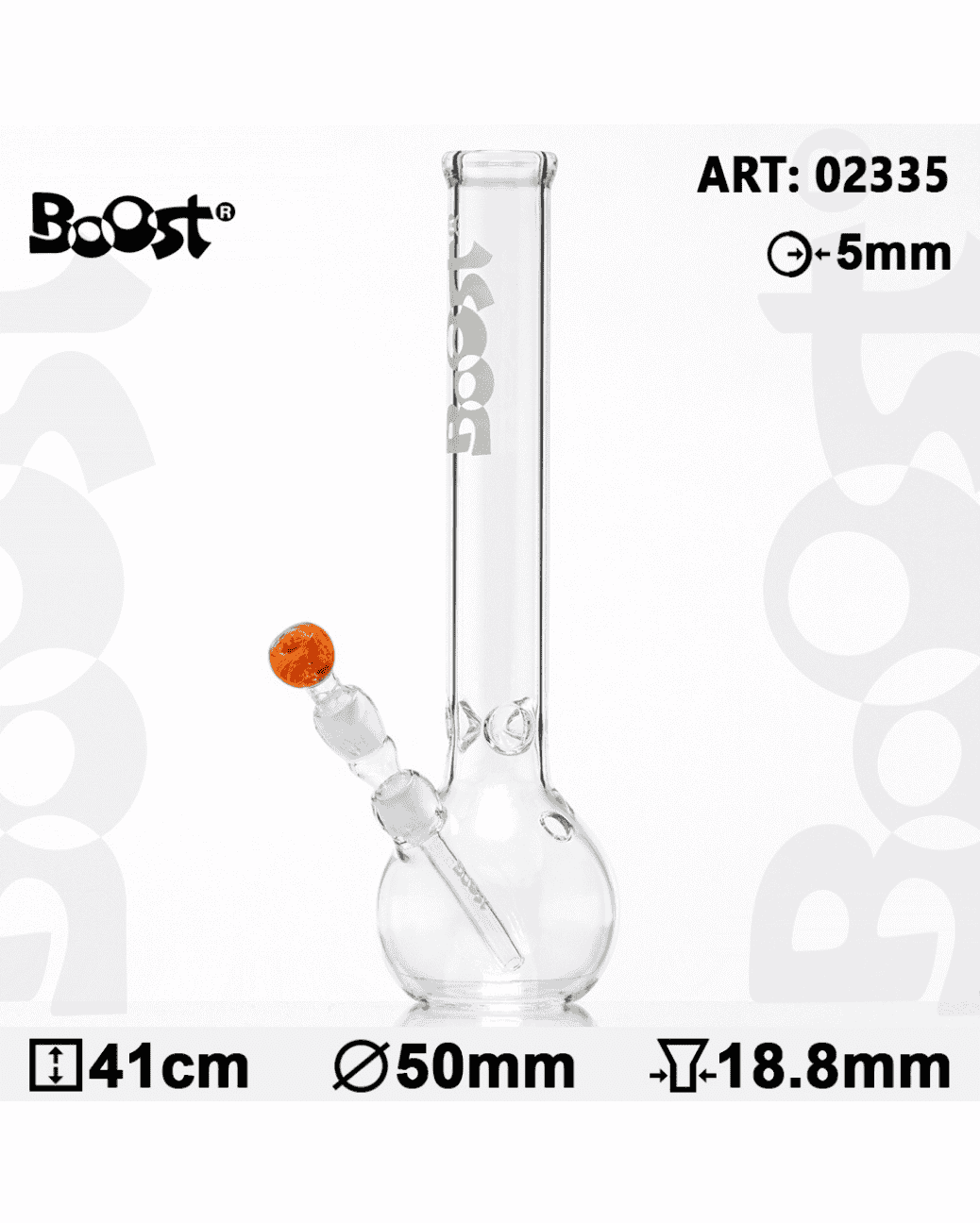 Nahaufnahme der goldbedampften Schale der Boost Bouncer Glasbong, die mit einem abnehmbaren Chillum verbunden ist.