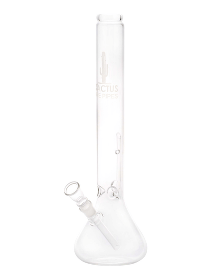 Seitenansicht der Cactus Beaker Glasbong mit 44cm Höhe und 50mm Durchmesser, zeigt das markante Cactus-Logo.