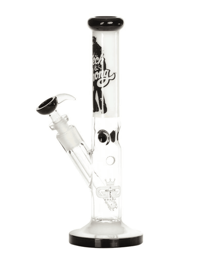 Nahaufnahme des eingebauten Chillums der Cheech & Chong Bong, das den Rauch durch das Wasser filtert.