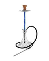 Elegante Clear Crown INOX Tradi Castor Blau 2S mit Schlauch, passendem Mundstück und Kopf. Zum Rauchen von Shishatabak