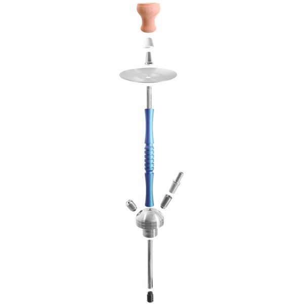 Elegante Clear Crown INOX Tradi Castor Blau 2S mit Schlauch, passendem Mundstück und Kopf. Zum Rauchen von Shishatabak