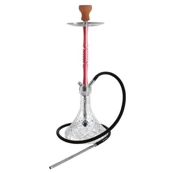 Elegante Clear Crown INOX Tradi Castor Rot 2S mit Schlauch, passendem Mundstück und Kopf. Zum Rauchen von Shishatabak