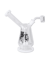 Detailaufnahme des Black Leaf Logos auf der BL Ölpfeife/Dab Rig, klares Borosilikatglas