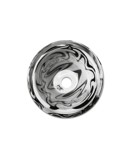 Nahaufnahme des 18,8 mm Schliffs des Bong Kopfes Swirl Black/White, zeigt die präzise Verarbeitung des Glases.