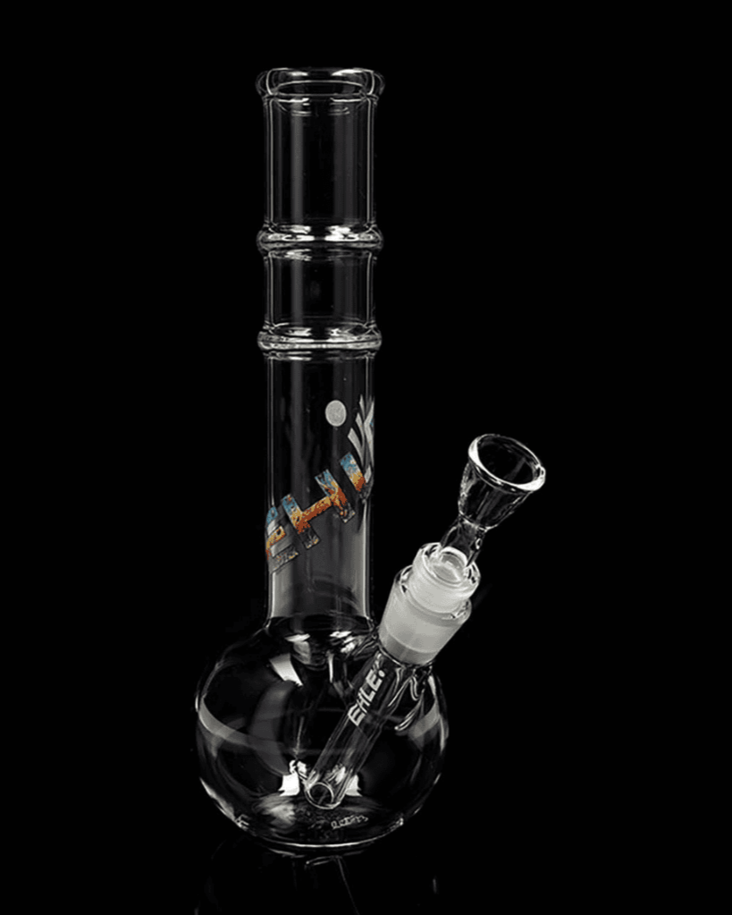 Seitenansicht der EHLE. Kugelbong mit Rillen PSY aus klarem Borosilikatglas, Höhe 270mm