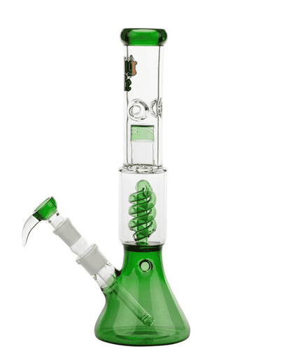 Die Eiskammer und der bernsteinfarbene Spritzschutz der Thug Life OG Serie V2 Bong zur Kühlung und Spritzvermeidung.