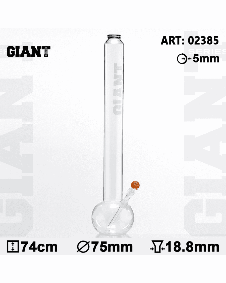 Komplettansicht der Giant Bouncer Glasbong mit einer Höhe von 74 cm und 75 mm Durchmesser.