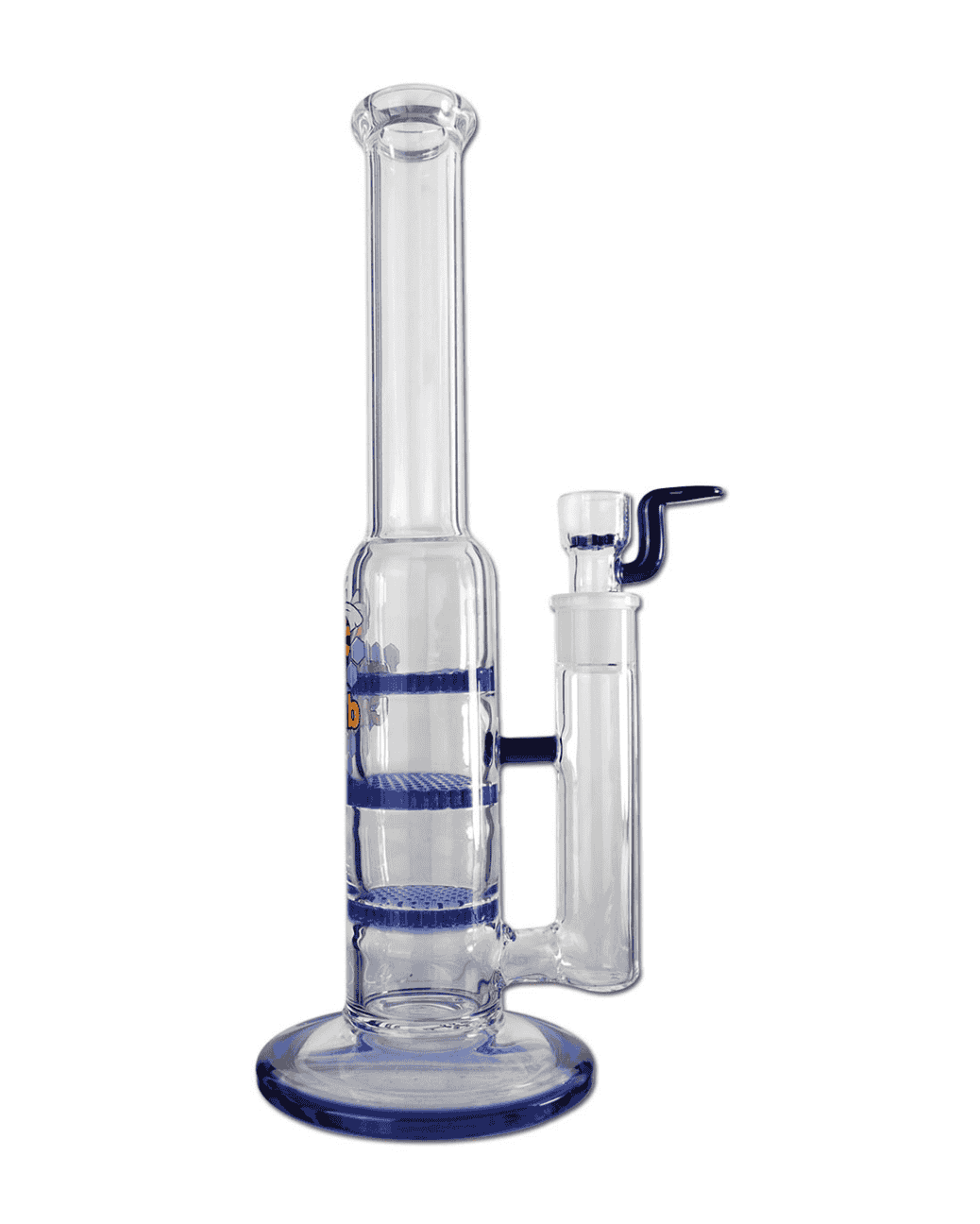 Black Leaf Glasbong Triple HoneyComb, 3x Diffusor, klares Glas mit blauem Akzent, 320 mm hoch
